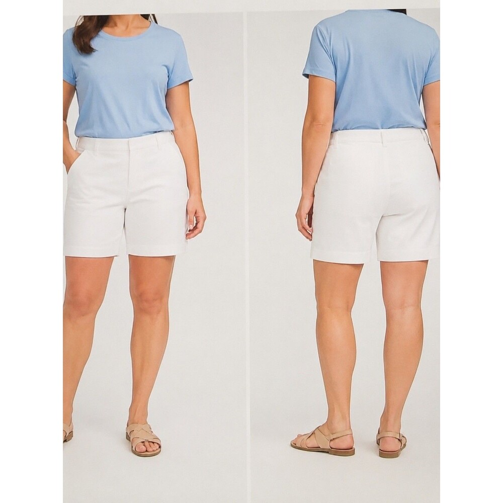 Lands’ End Women’s Plus Size 22W White Mid Rise Bermuda Chino Shorts